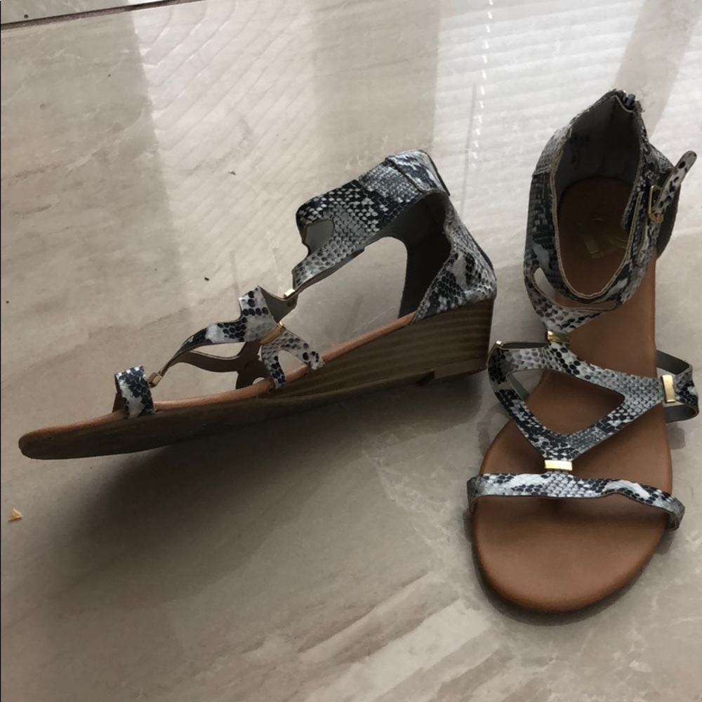 Faux grey reptile sandals